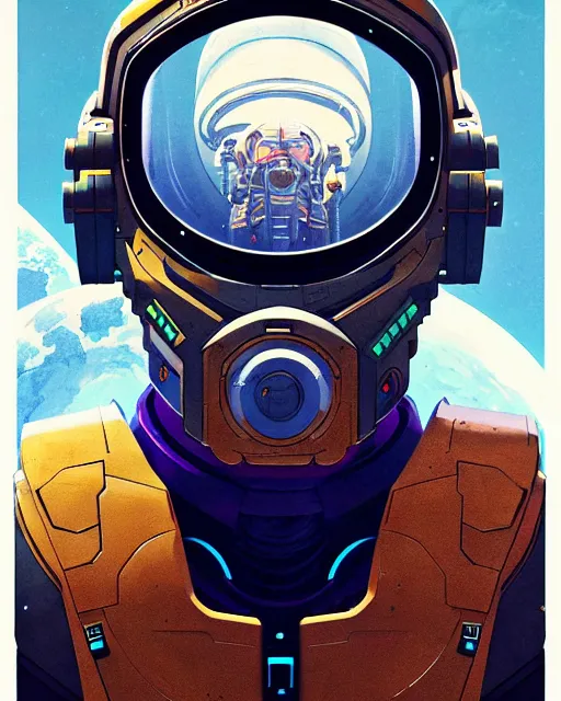 Image similar to sigma from overwatch, character portrait, portrait, close up, concept art, intricate details, highly detailed, vintage sci - fi poster, retro future, in the style of chris foss, rodger dean, moebius, michael whelan, and gustave dore