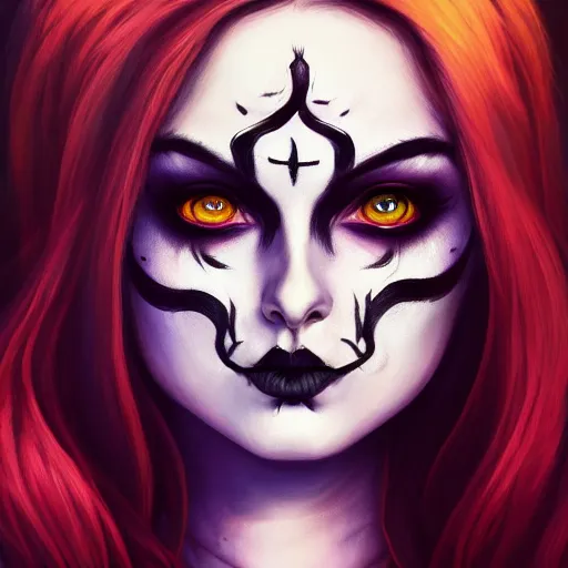 Image similar to a portrait of a beautiful willa holland black metal face paint, art by lois van baarle and loish and ross tran and rossdraws and sam yang and samdoesarts and artgerm, digital art, highly detailed, intricate, sharp focus, trending on artstation hq, deviantart, unreal engine 5, 4 k uhd image