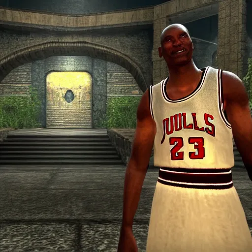 Prompt: Michael Jordan in the Imperial City Arena in Oblivion | By Azura, By Azura, By Azura, it's the Grand Champion! | The Elder Scrolls 4: Oblivion Screenshot