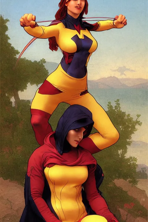 Image similar to Jean Elaine Grey Summers (Phoenix) from the X-Men fully fully costumed by William Adolphe Bouguereau