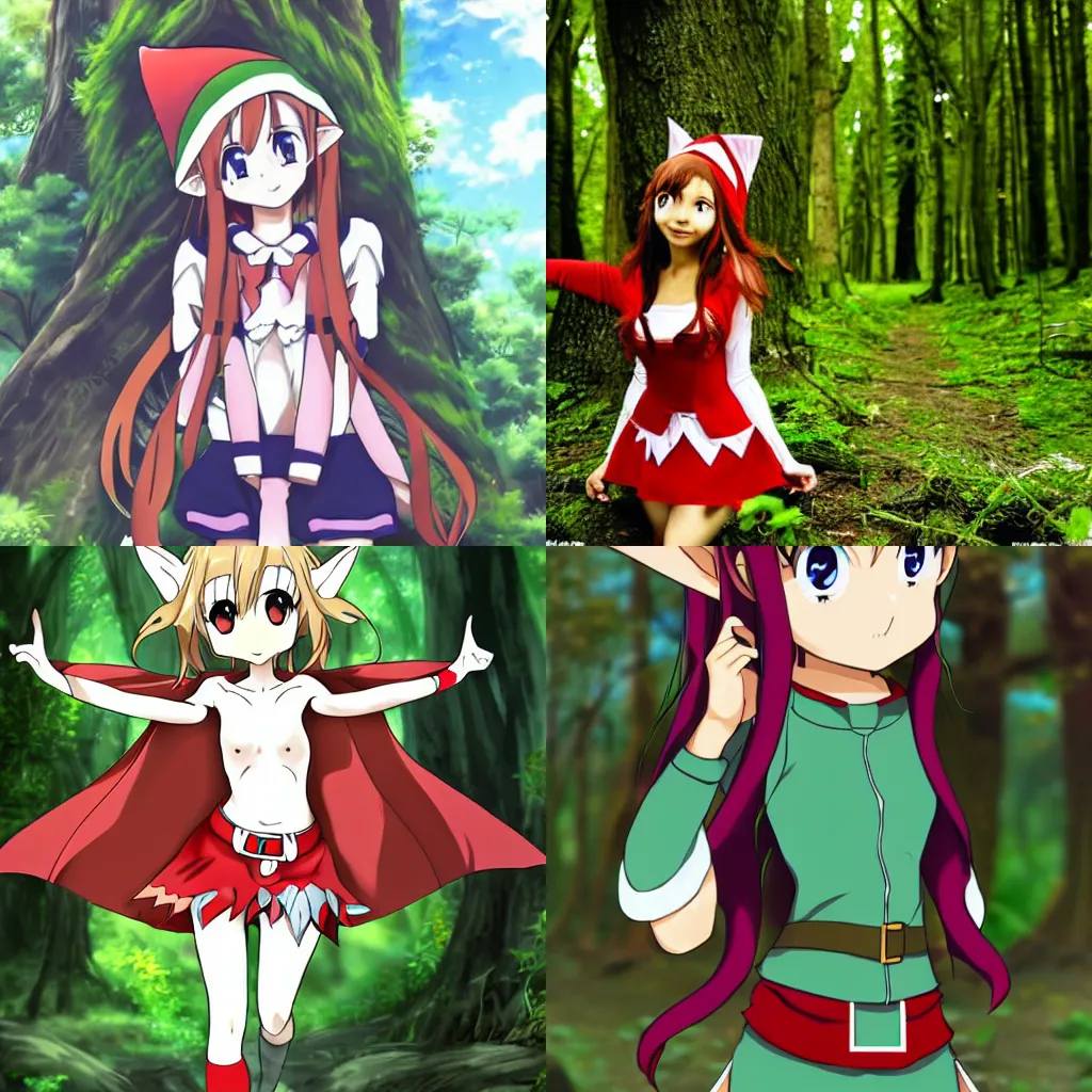 Prompt: anime cute elf in the forest