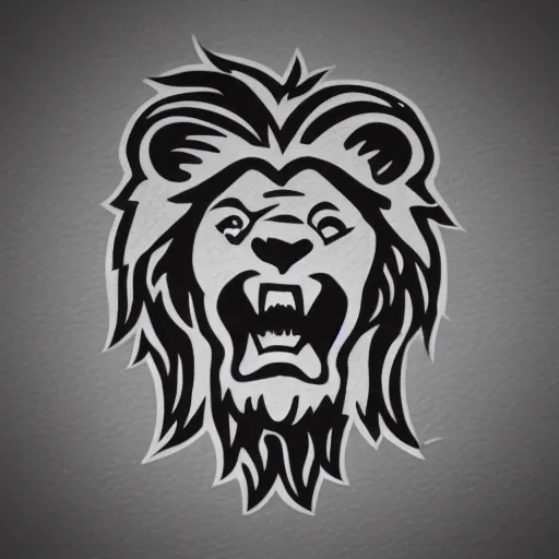 Image similar to sports logo of a laughing lion