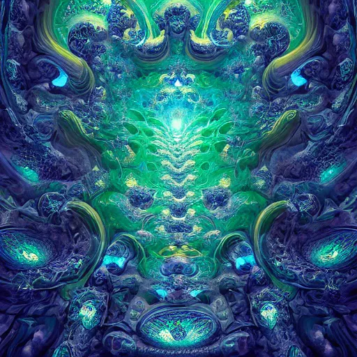 Image similar to a beautiful 3 d painting of a sprawling intricate fractal populated by mandelbrot fractals by android jones, volumetric lighting, dynamic lighting, dramatic lighting, high contrast, concept art, carved marble, opalescent, sacred geometry, religious, magic realism, catholicpunk, stark, trending on artstation