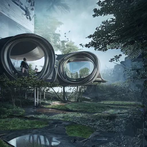 Image similar to futuristic houses in crazy locations, ultra realistic, concept art, intricate details, eerie, highly detailed, photorealistic, octane render, 8 k, unreal engine