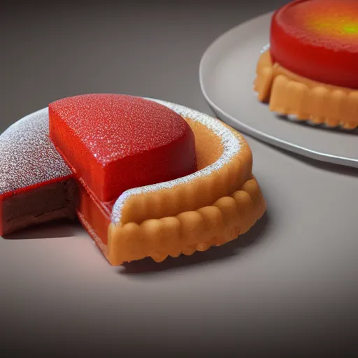 Prompt: a jello chocolate icecream cake muffin jaffa waffle candy gummy jelly sandwich, volumetric lighting, octane render, unreal engine, 8k stroopwaffel