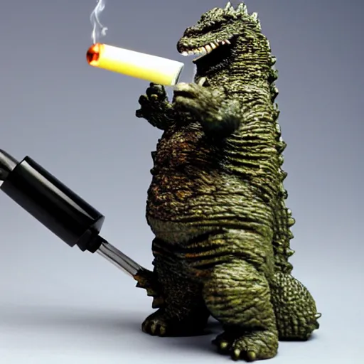 Prompt: godzilla smoking a bong, 5 5 mm