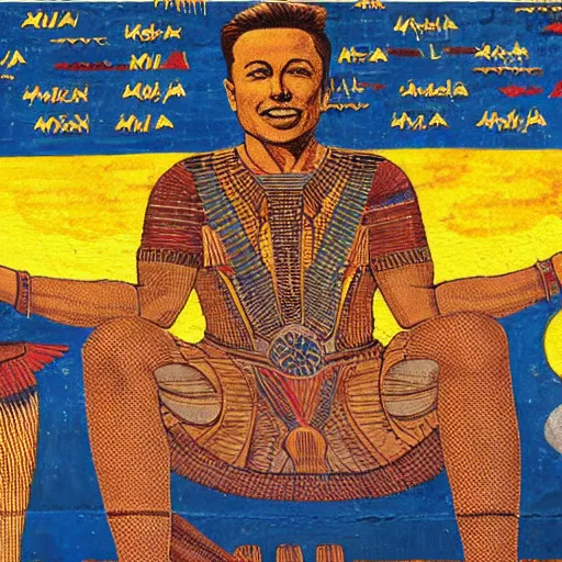 Image similar to elon musk as sumerian mural