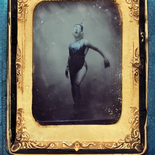 Image similar to tintype photo, swimming deep underwater, unicorn