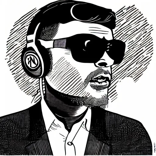 Prompt: mcbess illustration of a money wearing headphones and sunglasses, popart