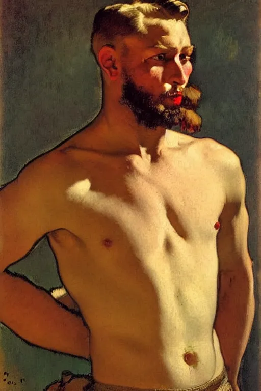 Image similar to attractive male, viking, painting by j. c. leyendecker, edgar degas