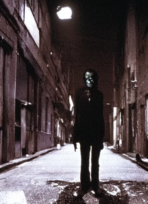 Image similar to cinestill night portrait of a zombie walking on the street horror practical fx by david cronenberg