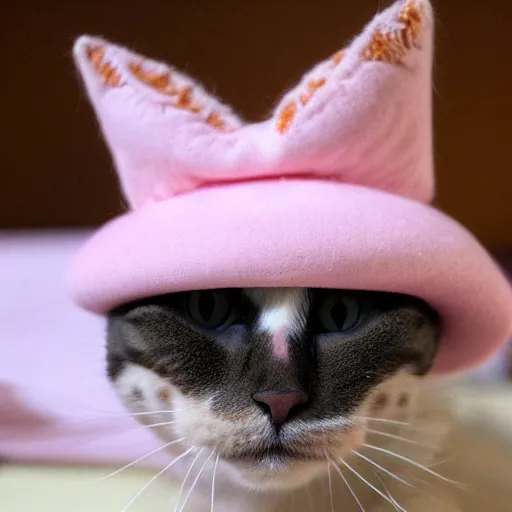 Prompt: a cat wearing a little hat