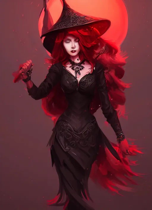 Image similar to a highly detailed illustration of red haired lady wearing black noir dress and black sun hat, dramatic singing pose, intricate, elegant, highly detailed, centered, digital painting, artstation, concept art, smooth, sharp focus, league of legends concept art, wlop.