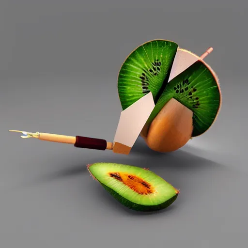 Image similar to a funny turntable with a needle on top of kiwi slice, a low poly render by tim biskup, featured on polycount, computer art, sketchfab, rendered in maya, voxel art