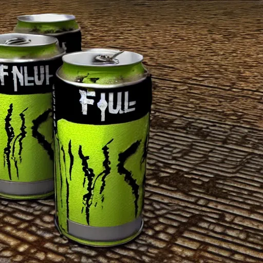 Image similar to Fallout (1997) render of a Monster Energy drink can, close up of a screenshot from Fallout (1997)