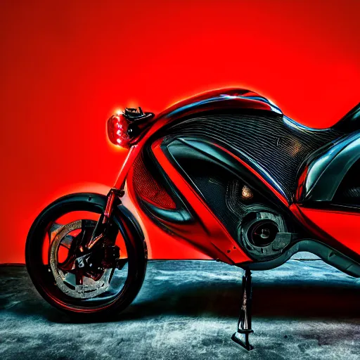 Prompt: a futuristic motorbike, red, high detail, cinematic light, photo