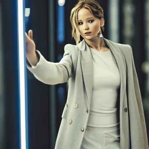 Prompt: jennifer lawrence touching mirror in matrix remake, ( eos 5 ds r, iso 1 0 0, f / 8, 1 / 1 2 5, 8 4 mm, postprocessed, crisp face, facial features )
