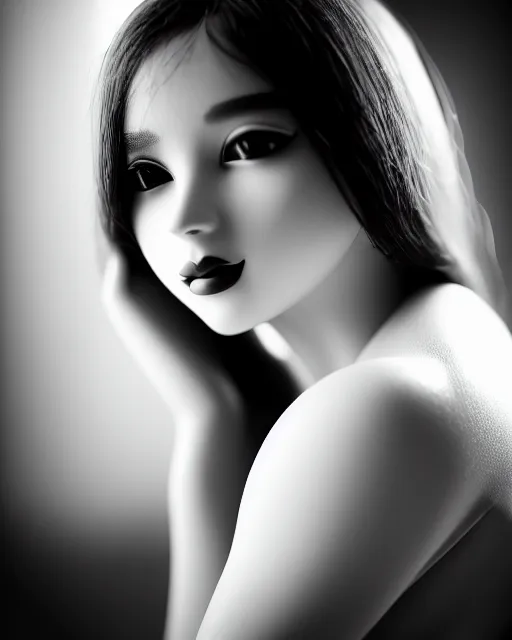 Image similar to black and white dreamy young beautiful female artificial intelligence, cinematic, rim light, bokeh, photo - realistic, elegant, high detail, 8 k, masterpiece, photo taken in 1 9 3 0