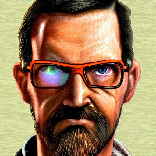 Image similar to portrait of gordon freeman, highly detailed, centered, solid color background, digital painting