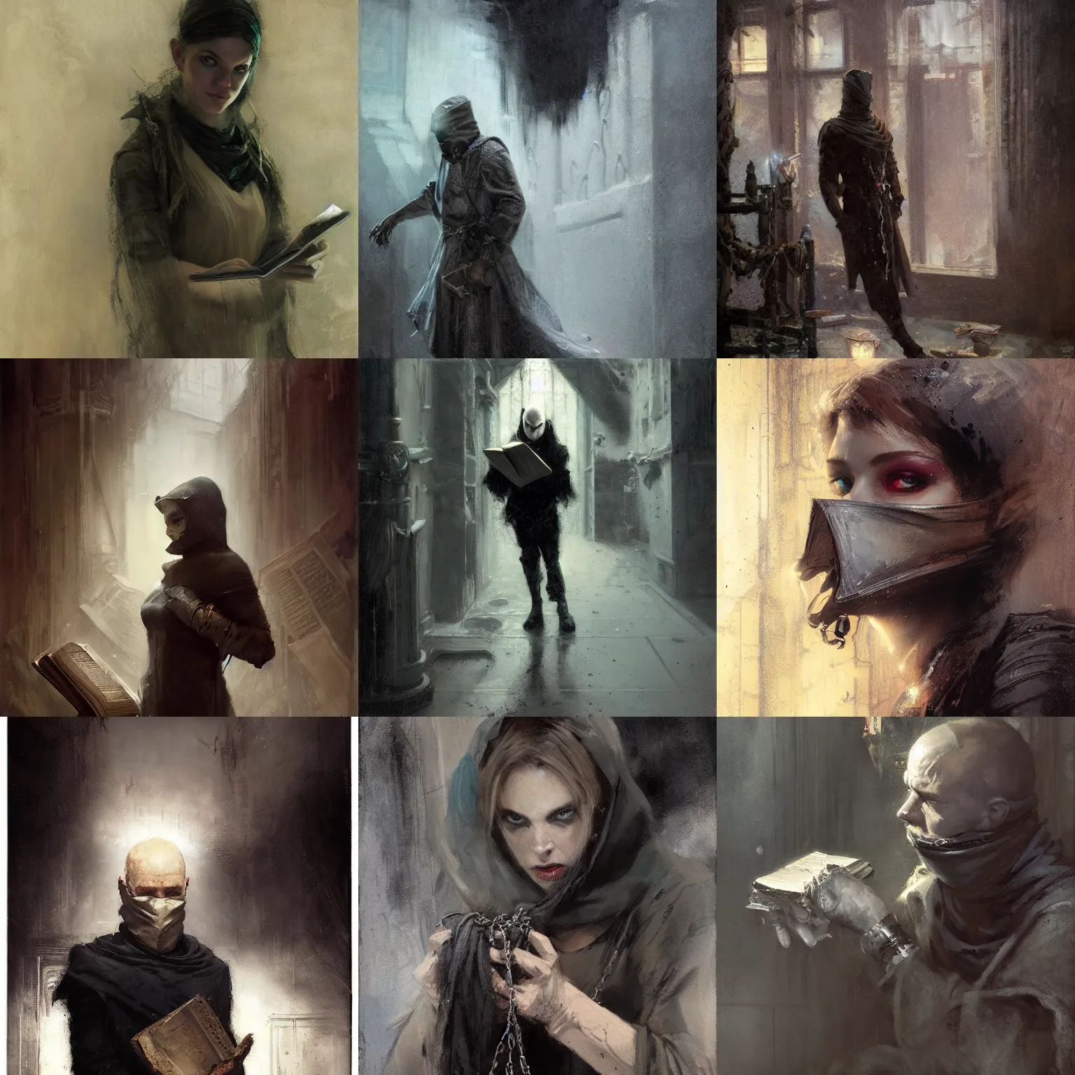 Prompt: portrait of destiny from sandman, old magican wearing a cosed cowl, old book chained to the wrist, by jeremy mann, by gerald brom, by cedric peyravernay, mysterious atmosphere, high detailed, 8 k