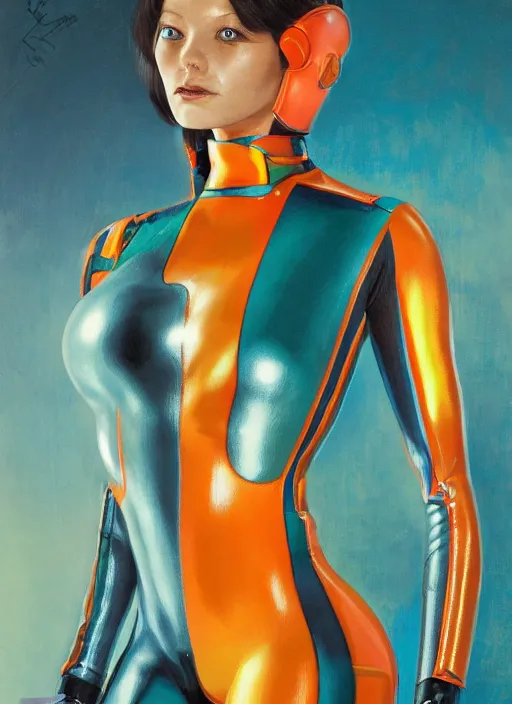 Image similar to symmetry! dynamic pose, closeup portrait of a cyborg racer girl, skintight leather striped racing jumpsuit, cinematic light, backlight, teal orange, by gerald brom, by mikhail vrubel, by peter elson, muted colors, extreme detail, trending on artstation, 8 k