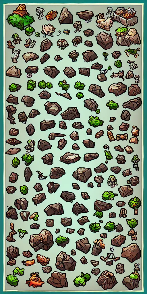 Prompt: Video game sprite sheet of a cave, hd, high resolution, stylized game art