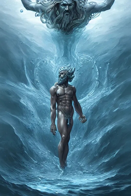 Image similar to poseidon humanoid god of the sea, trident, highly detailed, d & d, fantasy, highly detailed, digital painting, trending on artstation, concept art, sharp focus, illustration, art by artgerm and greg rutkowski and magali villeneuve