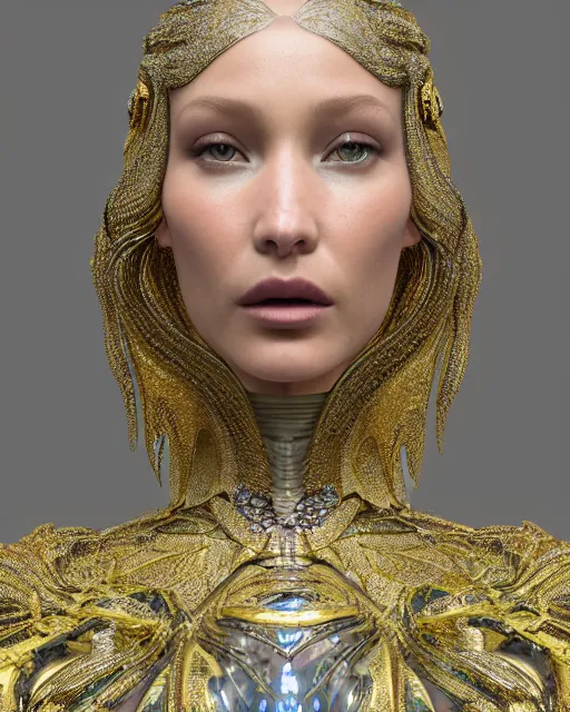 Image similar to a highly detailed metahuman 4 k close up render of an alien goddess bella hadid monument renaissance in iris van herpen dress schiaparelli in diamonds crystals swarovski and jewelry iridescent in style of alphonse mucha gustav klimt trending on artstation made in unreal engine 4