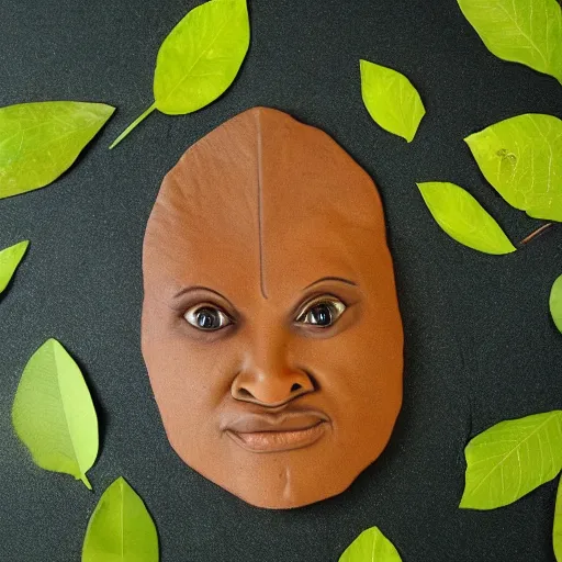 Prompt: leaves in the form of keavu reaves face