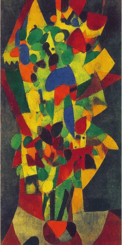Prompt: a broken vase of flowers, by paul klee and kazimir malevich, abstract expressionism