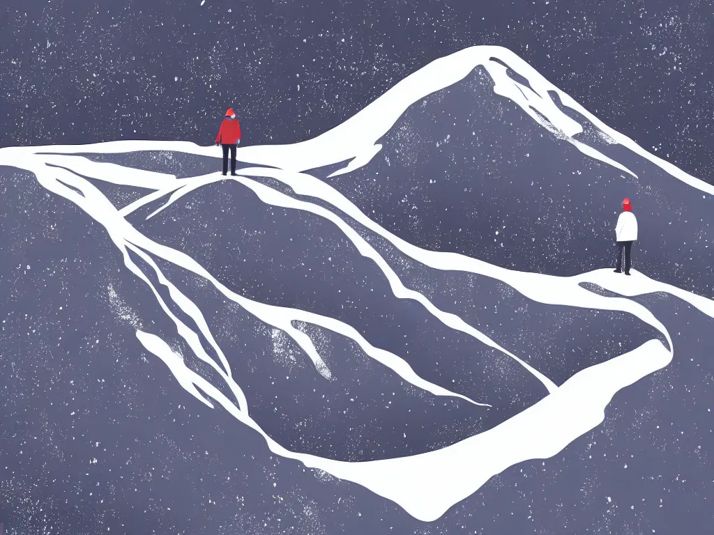 Image similar to man on snowy mountain, simple, mysterious, vector art style, in the style of bryen frost illustrations