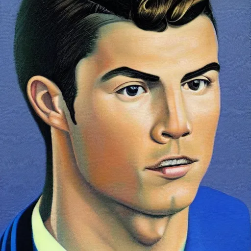 Image similar to portrait of cristiano ronaldo, painting by rene magritte, high detail, high resolution