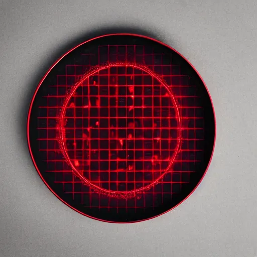 Prompt: red laser grid, on a plate
