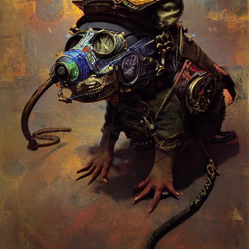 Image similar to steampunk rat, acid, 303, psychedelic, by ruan jia