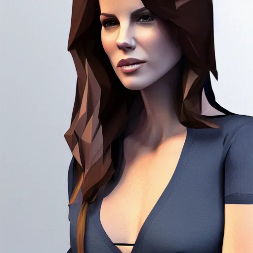 Image similar to low poly Kate Beckinsale in a t-shirt and jeans, digital painting, artstation, concept art