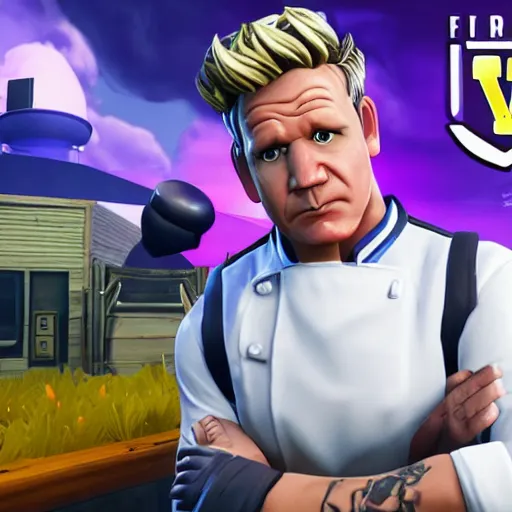 Image similar to gordon ramsay as fortnite character, gameplay screenshot