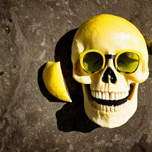 Prompt: skull made out of lemon wearing sunglasses, national geographic photo