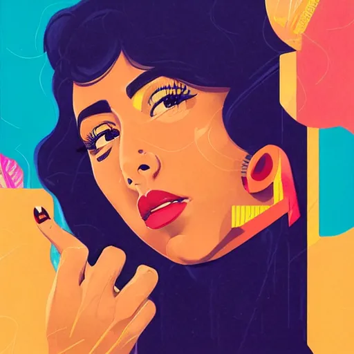 Prompt: Kali Uchis profile picture by Sachin Teng, asymmetrical, Organic Painting , Matte Painting, geometric shapes, hard edges, graffiti, street art:2 by Sachin Teng:4