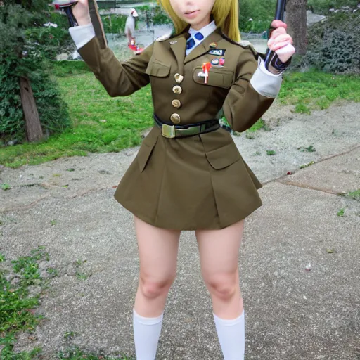 Prompt: anime girl wearing a us army corporal uniform