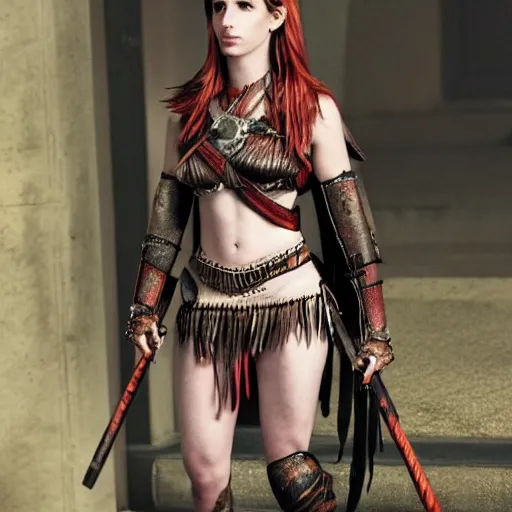 Image similar to full body photo of emma roberts as an amazon warrior