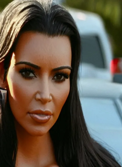 Prompt: film still of kim kardashian as smokey in Friday, damn scene