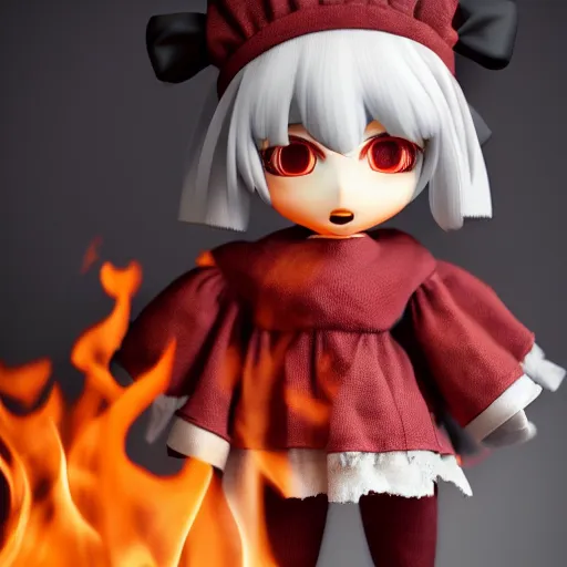 Image similar to cute fumo plush of a girl with the fire of the world in her hands, caustics, vray