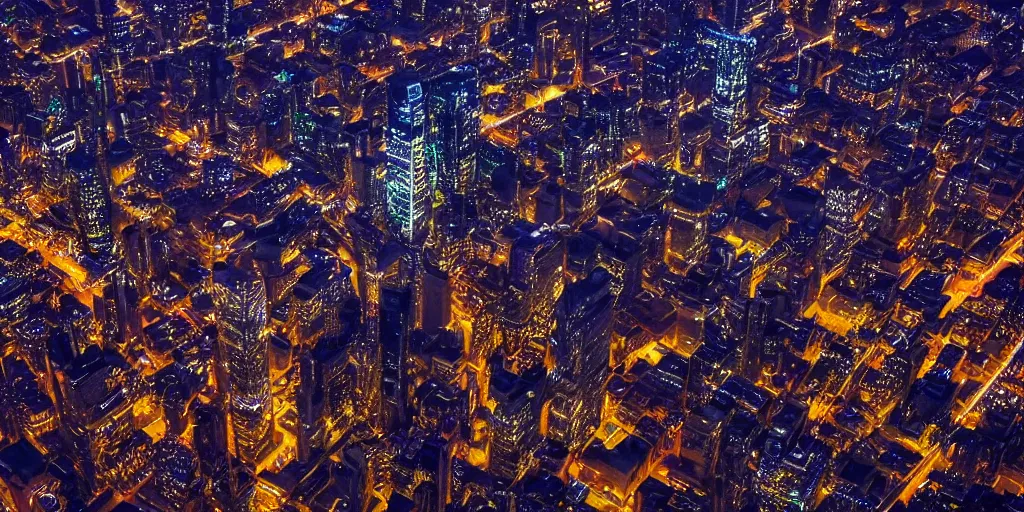 Image similar to futuristic city view at night from a plane