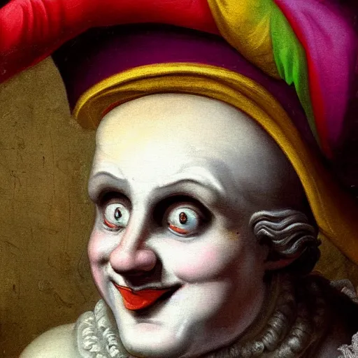 Image similar to baroque rococo fresco of a clown high detail