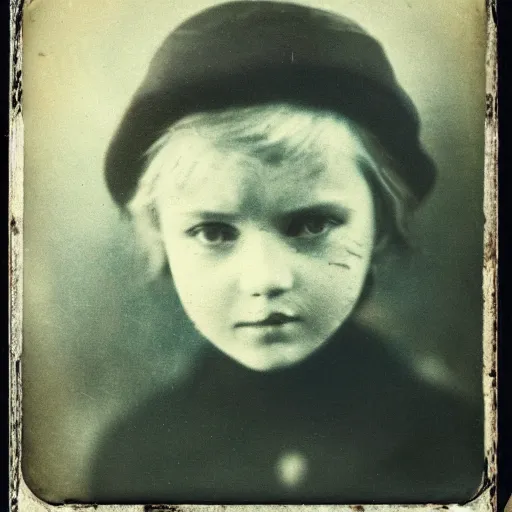 Prompt: old photo of a vsco girl, daguerrotype, tintype, dirty. faded. old photograph, polaroid, highres, wet plate collodion,