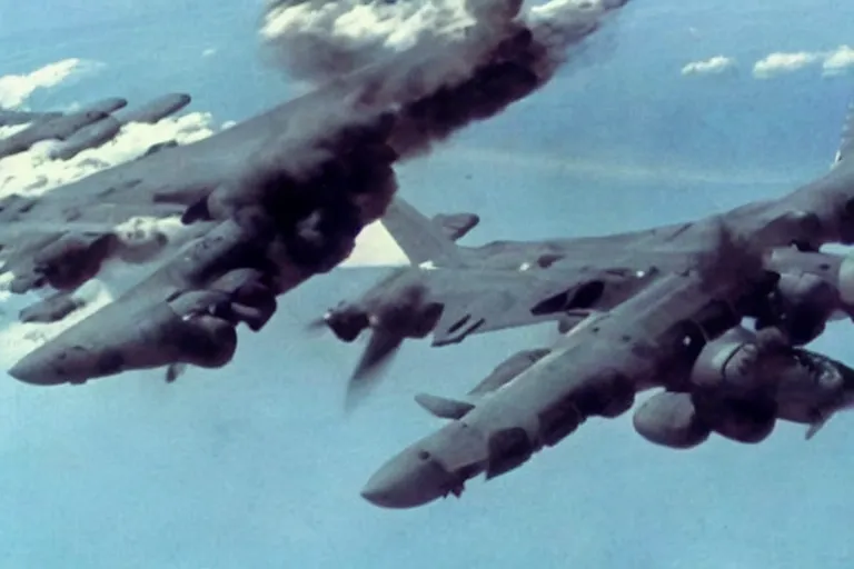 Image similar to gigachad getting nuked by a plane, ac 1 3 0 footage, government released footage