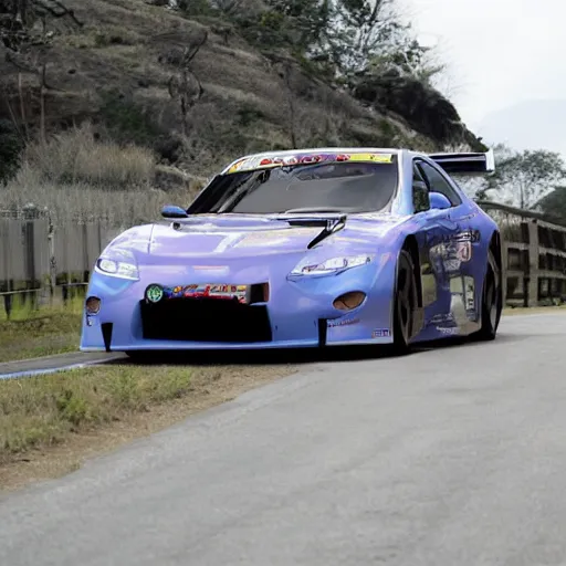 Prompt: Japanese race car on a rural highway