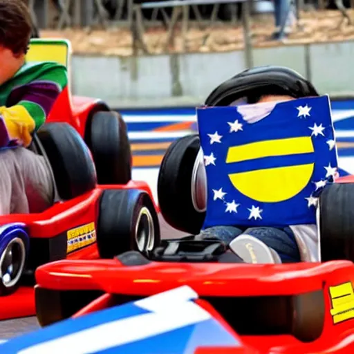 Prompt: the brazilian presidential elections being decided by a go kart race