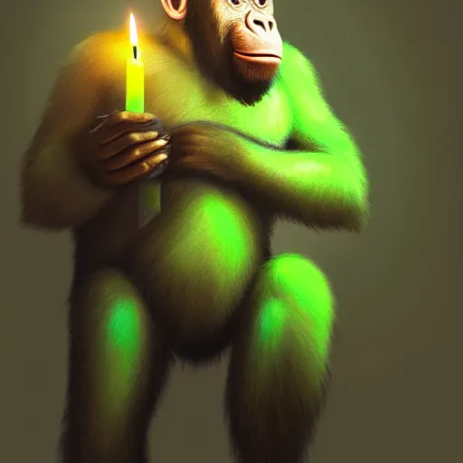 Prompt: Ape holding a green stock chart candle, studio portrait, high detail, artstation, digital painting, 8k, concept art