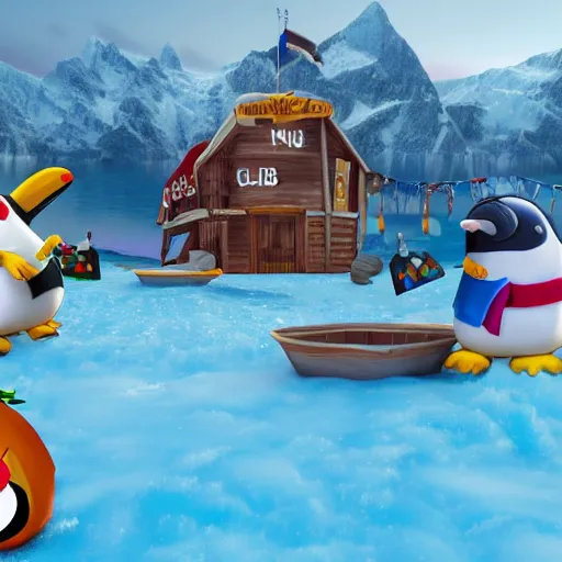 Image similar to club penguin in hyper detailed 4 k 3 d render